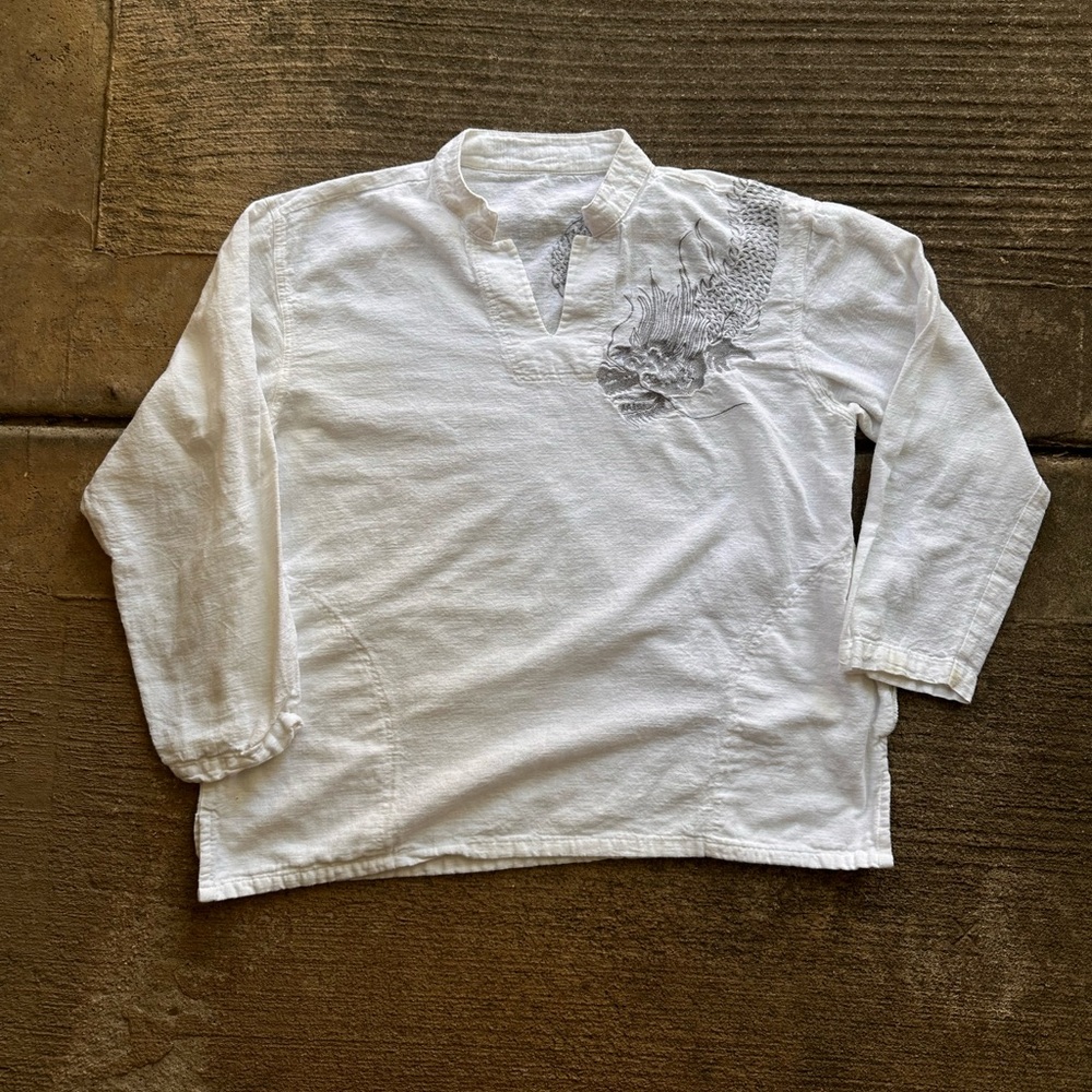 Vintage White linen with dragon embroidered for men